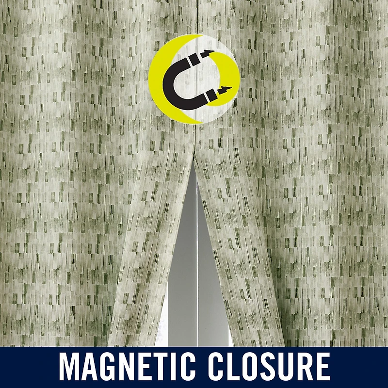 Sun Zero Vernon Monochrome Brushstrokes Magnetic Closure Grommet Top 100% Blackout Set of 2 Curtain Panel
