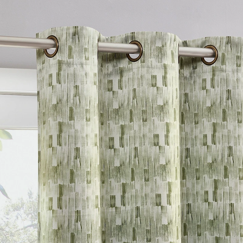 Sun Zero Vernon Monochrome Brushstrokes Magnetic Closure Grommet Top 100% Blackout Set of 2 Curtain Panel