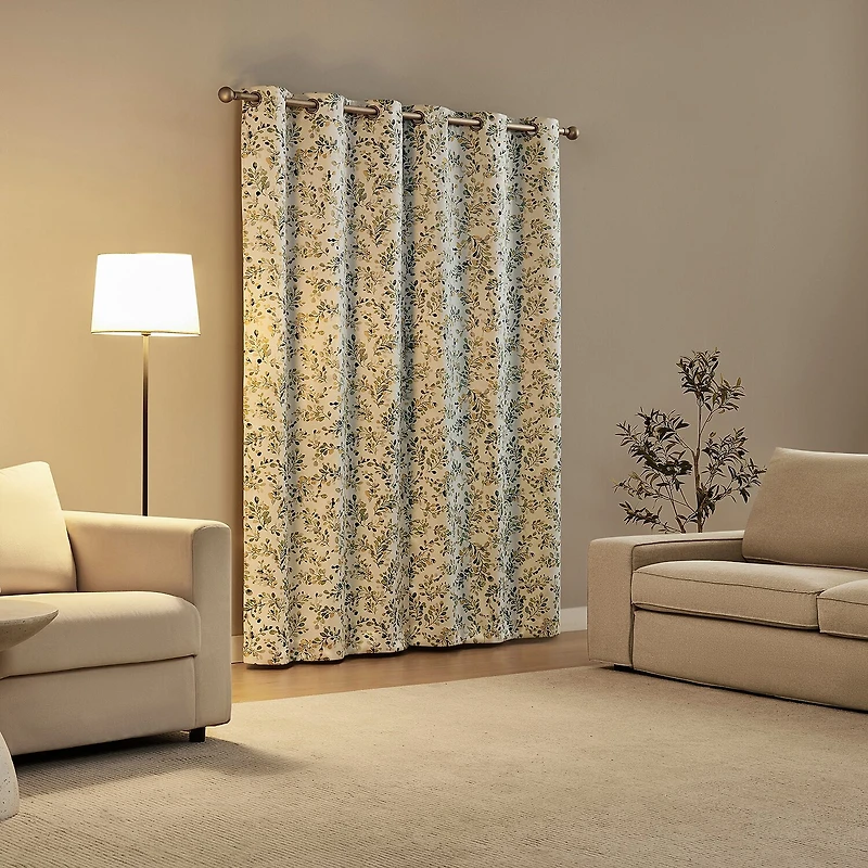 Sun Zero Maureen Painted Foliage Magnetic Closure Grommet Top 100% Blackout Set of 2 Curtain Panel