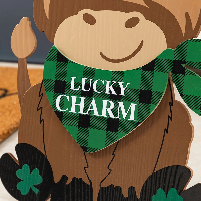 Glitzhome 24" Wooden Highland Cow St. Patricks Day Porch Sign