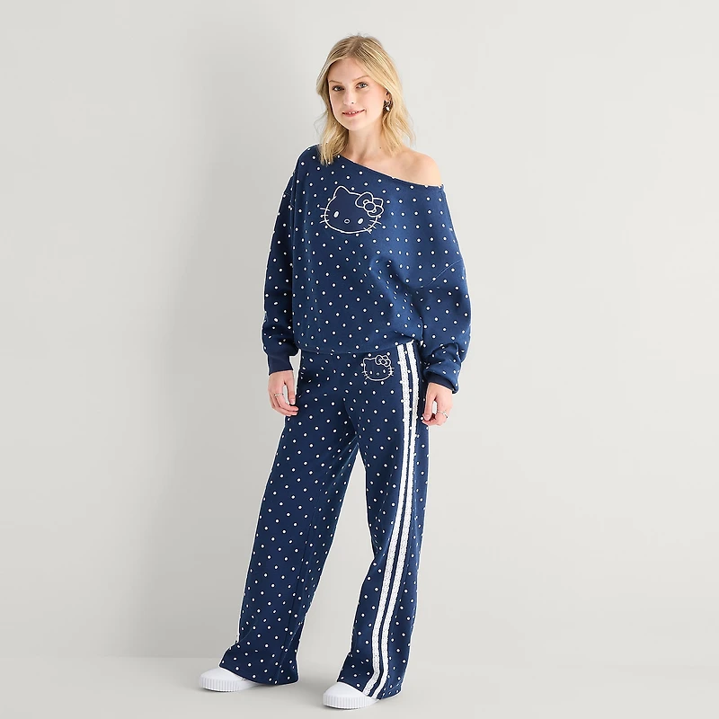 Bottom Womens Juniors Wide Leg Hello Kitty Fleece Sweatpant