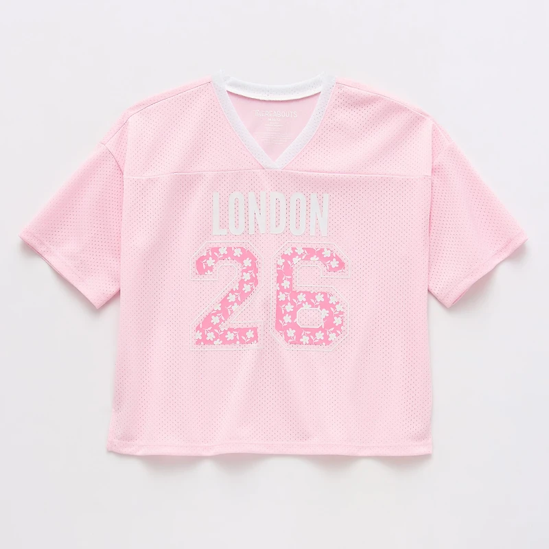 Thereabouts Little & Big Kid Girls V Neck Short Sleeve Oversized Graphic T-Shirt