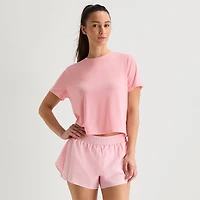 Xersion Ruffle Womens Round Neck Short Sleeve Quick Dry Active T-Shirt