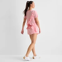 Xersion Ruffle Womens Round Neck Short Sleeve Quick Dry Active T-Shirt