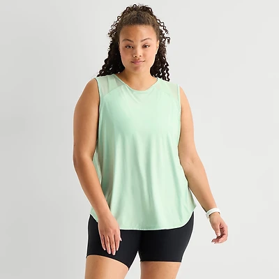 Xersion Mesh Womens Crew Neck Sleeveless Active Plus Tank Top