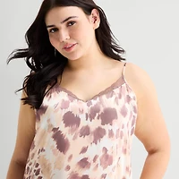 Ambrielle Womens Plus Satin Sleeveless V Neck Chemise