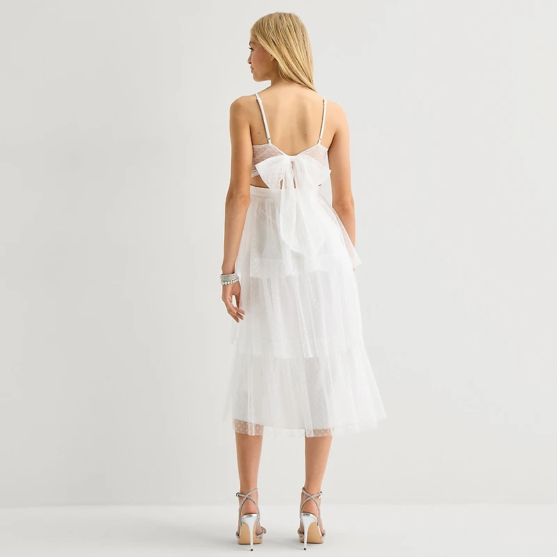 City Triangle Womens Juniors Midi Straight Neck Sleeveless A-Line Dress