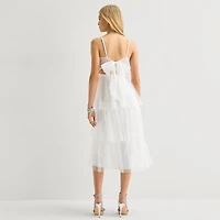City Triangle Womens Juniors Midi Straight Neck Sleeveless A-Line Dress