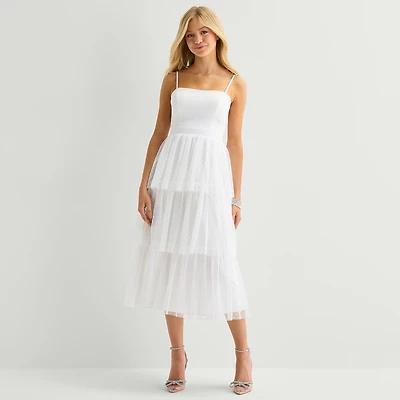 City Triangle Womens Juniors Midi Straight Neck Sleeveless A-Line Dress