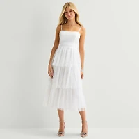City Triangle Womens Juniors Midi Straight Neck Sleeveless A-Line Dress
