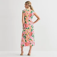 MSK Womens Straight Neck Sleeveless Cap Maxi Dress