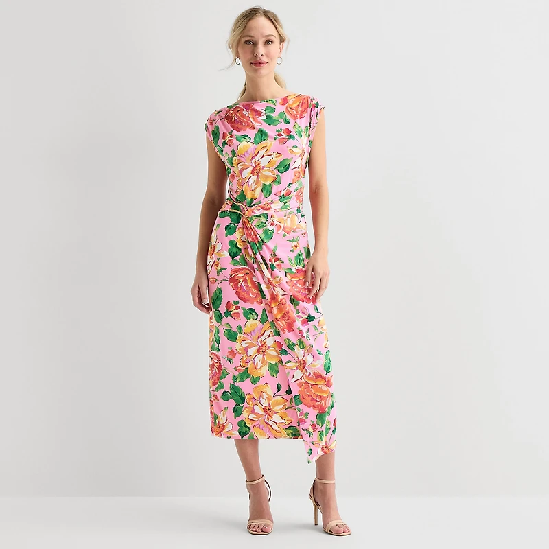 MSK Womens Straight Neck Sleeveless Cap Maxi Dress