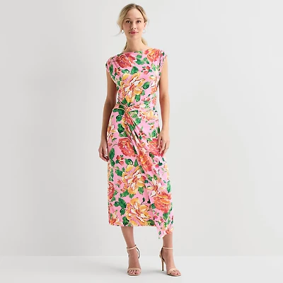 MSK Womens Straight Neck Sleeveless Cap Maxi Dress