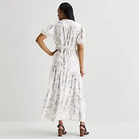 MSK Womens V Neck Short Sleeve Puffed Maxi Dress