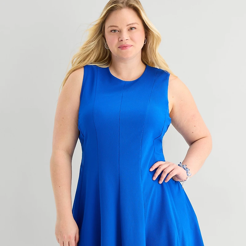 Danny & Nicole Womens Plus Round Neck Sleeveless Fit + Flare Dress