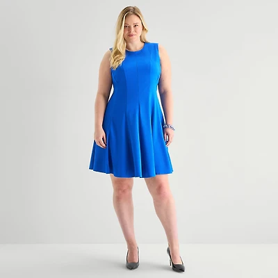 Danny & Nicole Womens Plus Round Neck Sleeveless Fit + Flare Dress