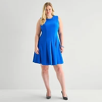 Danny & Nicole Womens Plus Round Neck Sleeveless Fit + Flare Dress