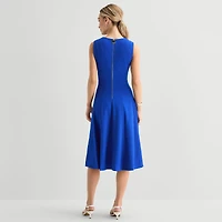 Marc New York Womens Midi V Neck Sleeveless Fit + Flare Dress