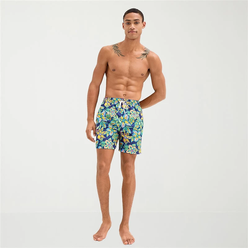 Burnside Mens Drawstring Waist 6" Floral Swim Trunks