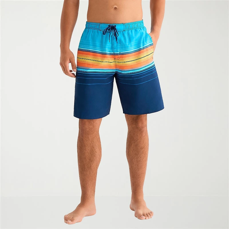 Burnside Mens Drawstring Waist 8" Striped Swim Trunks