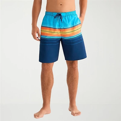 Burnside Mens Drawstring Waist 8" Striped Swim Trunks
