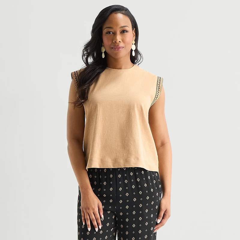 Liz Claiborne Womens Round Neck Sleeveless Blouse