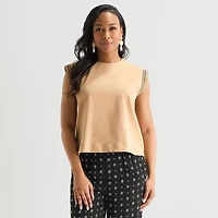 Liz Claiborne Womens Round Neck Sleeveless Blouse