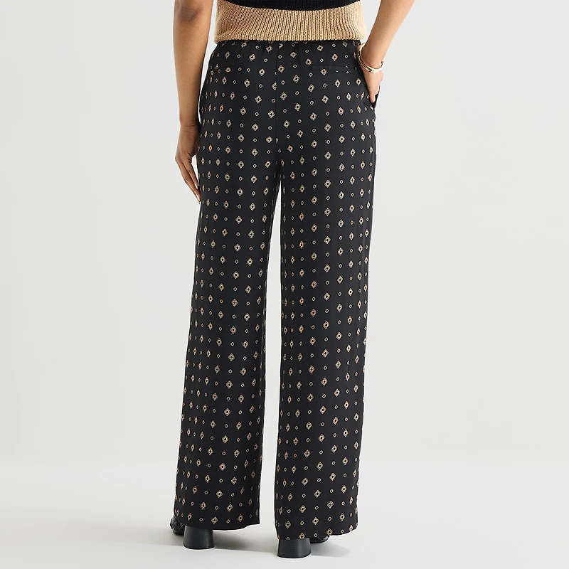 Liz Claiborne Womens Wide Leg Mid Rise Pull-On Pant