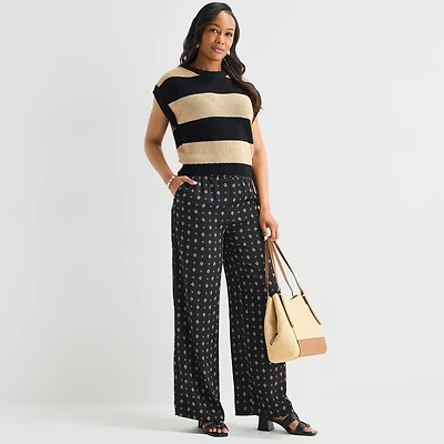 Liz Claiborne Womens Wide Leg Mid Rise Pull-On Pant