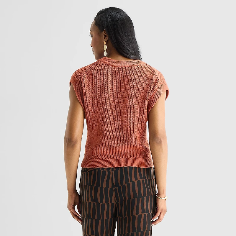 Liz Claiborne Womens Crew Neck Short Sleeve Pullover Sweater