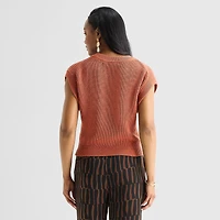 Liz Claiborne Womens Crew Neck Short Sleeve Pullover Sweater
