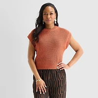Liz Claiborne Womens Crew Neck Short Sleeve Pullover Sweater