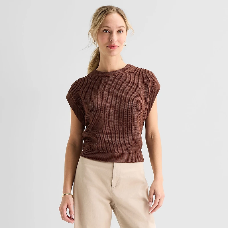 Liz Claiborne Womens Crew Neck Short Sleeve Pullover Sweater