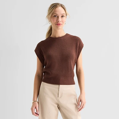 Liz Claiborne Womens Crew Neck Short Sleeve Pullover Sweater