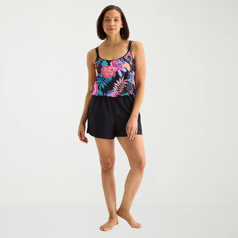 Sonnet Shores Womens Floral Swim Romper