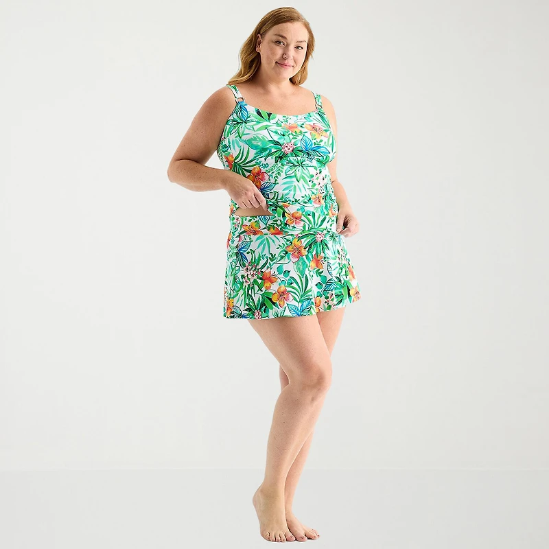 Liz Claiborne Womens Comfort Waistband Tropical Floral Plus Swim Skirt