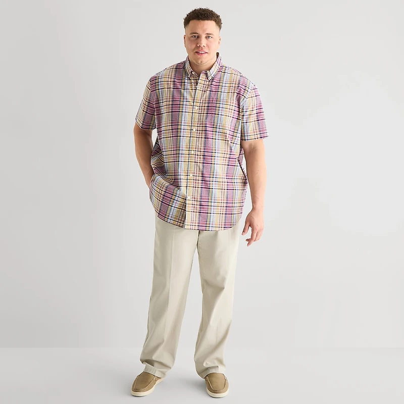 St. John's Bay Everyday Stretch Mens Short Sleeve Classic Fit Big and Tall Button-Down Shirt
