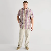 St. John's Bay Everyday Stretch Mens Short Sleeve Classic Fit Big and Tall Button-Down Shirt