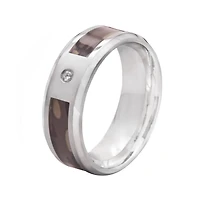 Mens 8mm Stainless Steel Diamond-Accent Camouflage Wedding Band