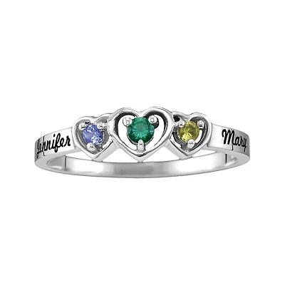 Personalized Womens Simulated Sterling Silver Heart 3-Stone Cocktail Ring