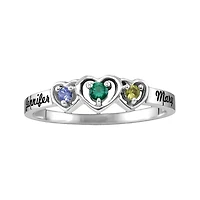 Personalized Womens Simulated Sterling Silver Heart 3-Stone Cocktail Ring