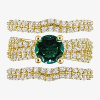 Womens Lab Created Green Emerald 18K Gold Over Silver Round Bridal Set