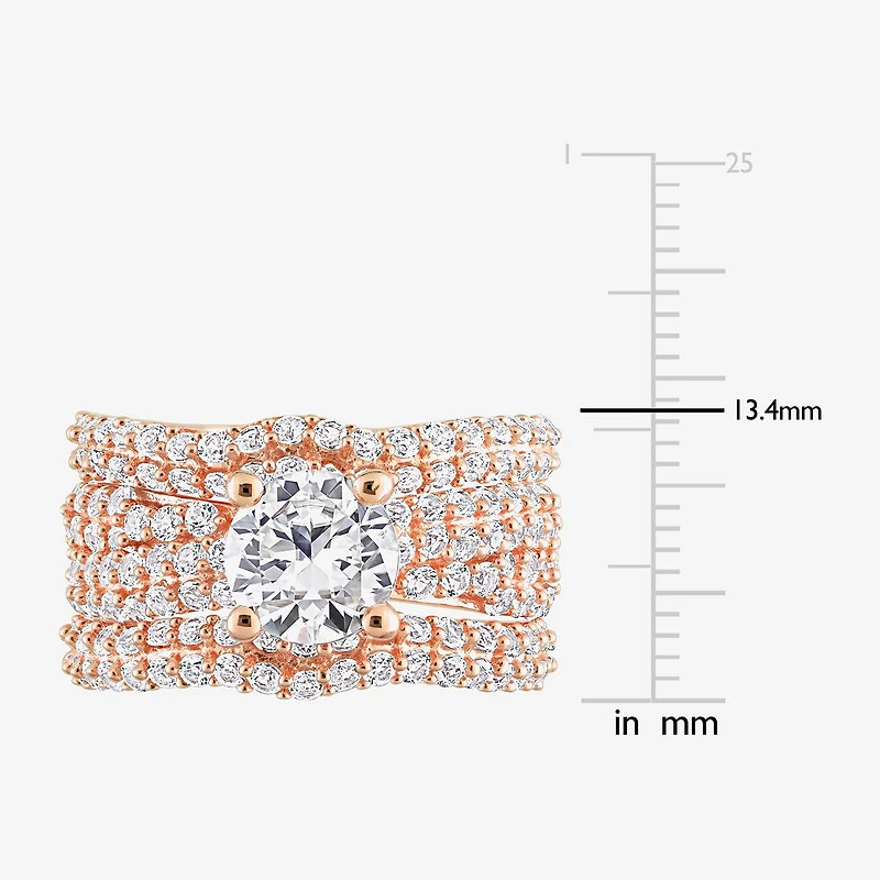 Womens Lab Created White Sapphire 18K Rose Gold Over Silver Round Bridal Set
