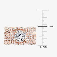 Womens Lab Created White Sapphire 18K Rose Gold Over Silver Round Bridal Set