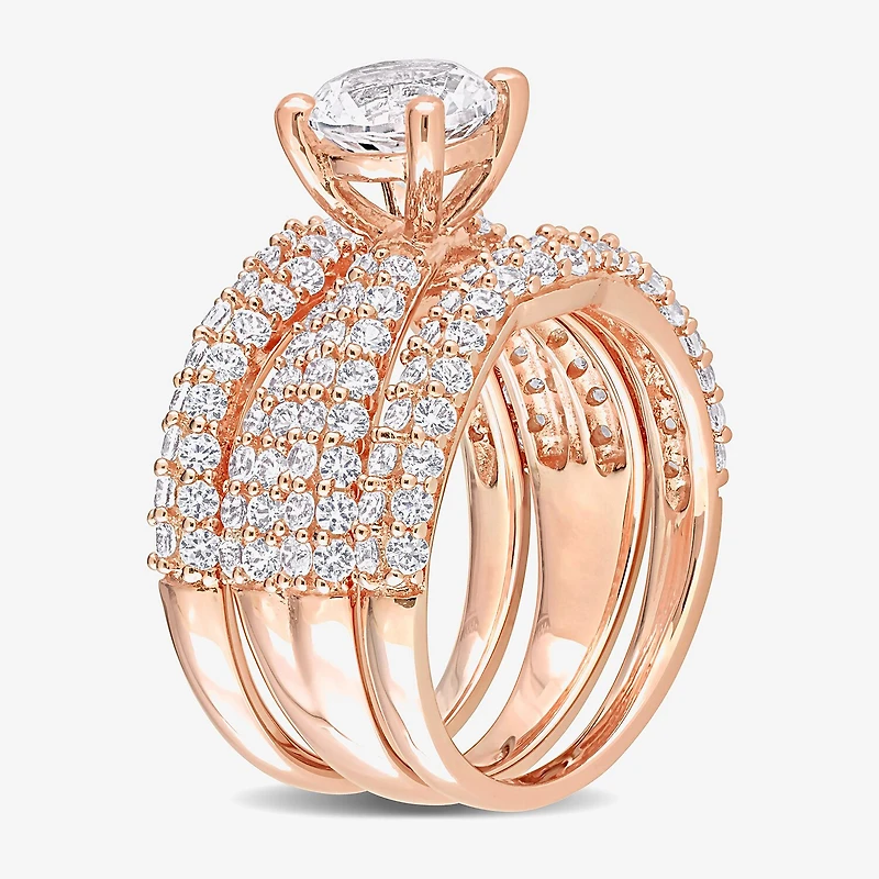 Womens Lab Created White Sapphire 18K Rose Gold Over Silver Round Bridal Set