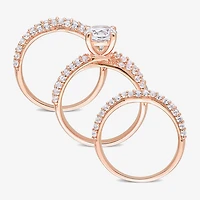 Womens Lab Created White Sapphire 18K Rose Gold Over Silver Round Bridal Set