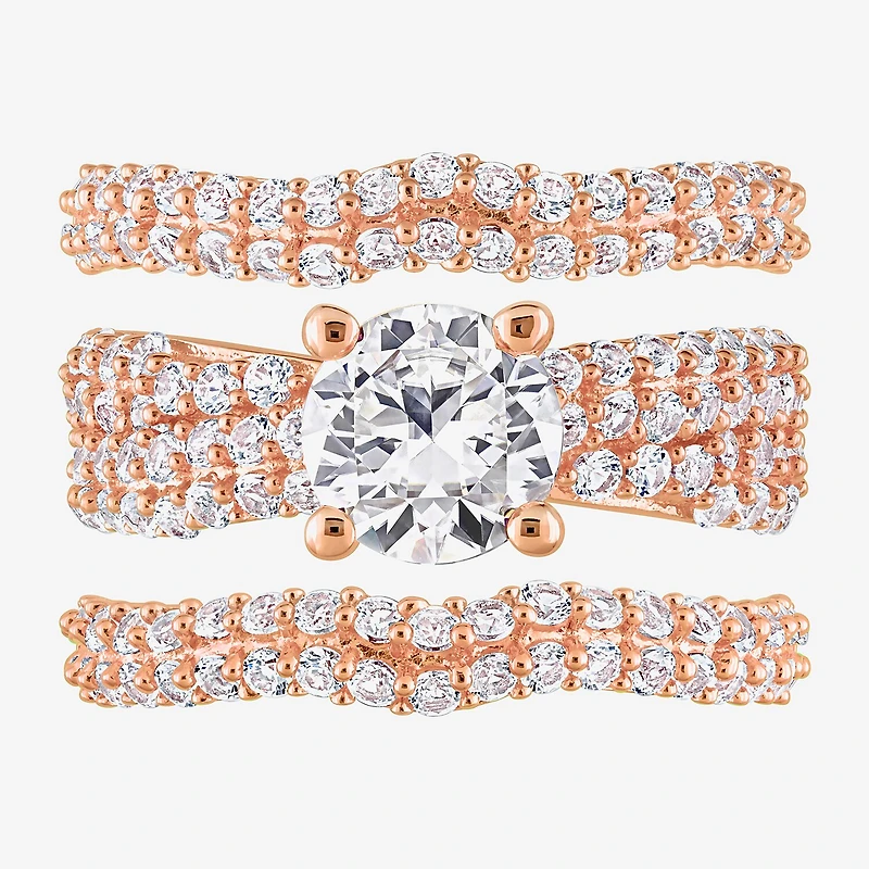 Womens Lab Created White Sapphire 18K Rose Gold Over Silver Round Bridal Set