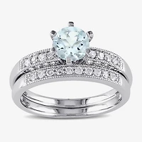 Modern Bride Gemstone Womens 1/3 CT. T.W. Genuine Blue Aquamarine 10K Gold Round Side Stone Bridal Set