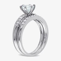Modern Bride Gemstone Womens 1/3 CT. T.W. Genuine Blue Aquamarine 10K Gold Round Side Stone Bridal Set