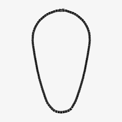 Mens Black Spinel Sterling Silver 22 Inch Tennis Necklace